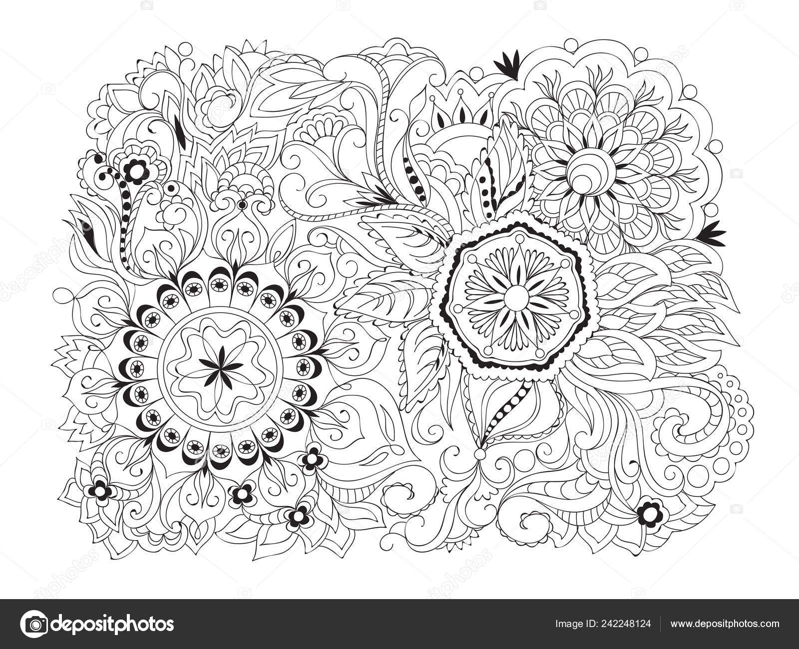 Composición Dibujada Mano Estilo Zen Tangle Con Mandalas Flores Impresión  Vector de stock por ©sliplee 242248124