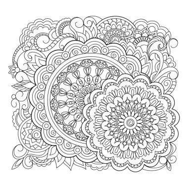 Tek renkli anahat mandalalar Arapça, Hint, Türk, pakistan motifler için yoga, Anti-stres terapisi, Yetişkin renklendirme kitap, giyim, giyim ve elle çizilmiş elemanları ile sanat duvar. EPS 1