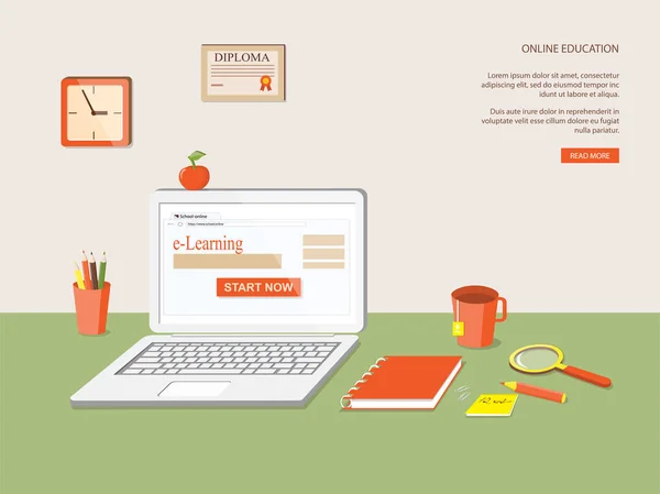 Flaches Modernes Designkonzept Für Business Arbeitsplätze Online Ausbildung Hause Learning — Stockvektor