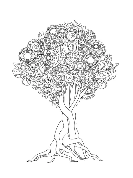 Ręcznie Rysowane Korony Drzewa Wzory Stylu Zen Kołtuny Białym Tle — Wektor stockowy