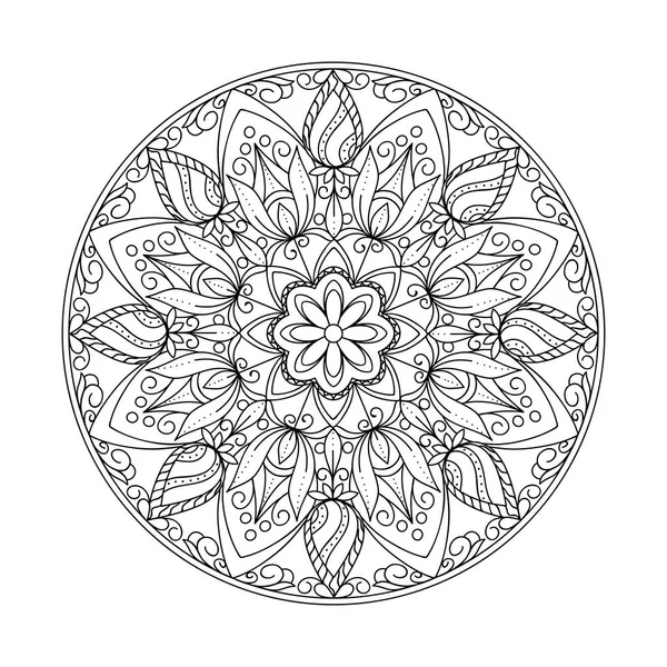 Mandala Monocromo Aislado Con Elementos Dibujados Mano Árabe Indio Turco — Vector de stock