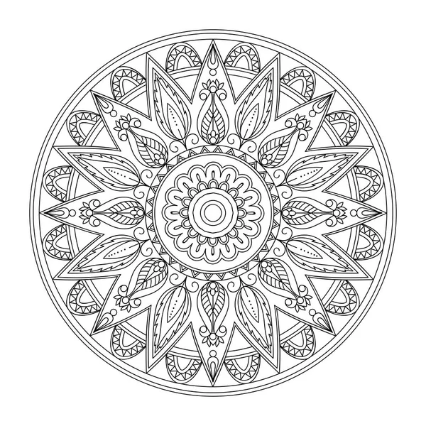 Monochroom Geïsoleerd Mandala Met Hand Getrokken Elementen Arabic Indian Turks — Stockvector