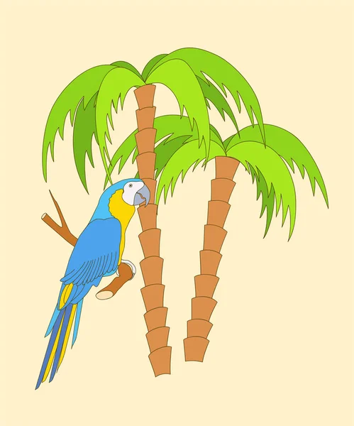 Perrot de dibujos animados y dos palmeras — Vector de stock