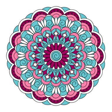 Beyaz arka planda pembe-turkuaz mandala
