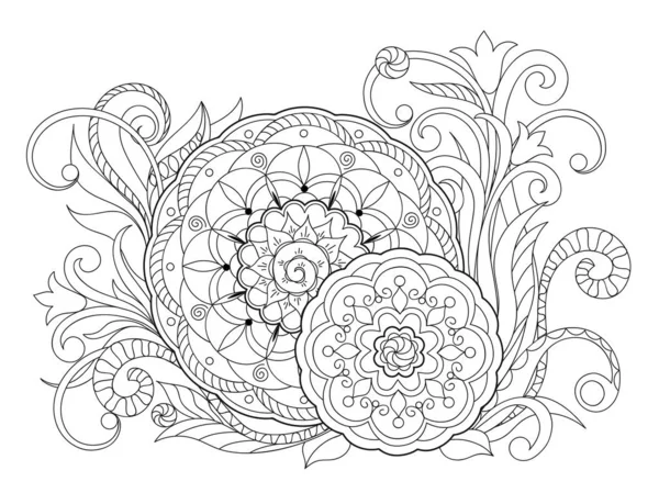 Dos mandalas, hierbas, hojas y campanillas — Vector de stock