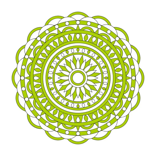 Monochrome green geometric mandala with doodle compositions — Stock Vector