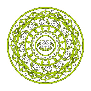doodle kompozisyonları ile tek renkli yeşil mandala