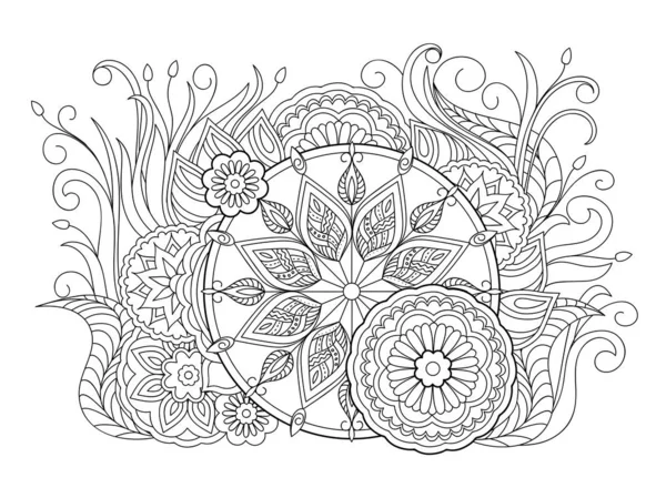Mandala's, kruid, bladeren en bloemen — Stockvector