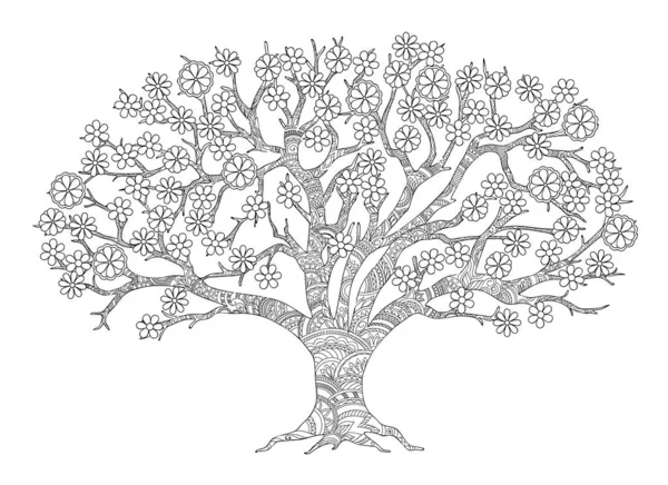 Zen gemusterter Apfelbaum mit Blüte — Stockvektor