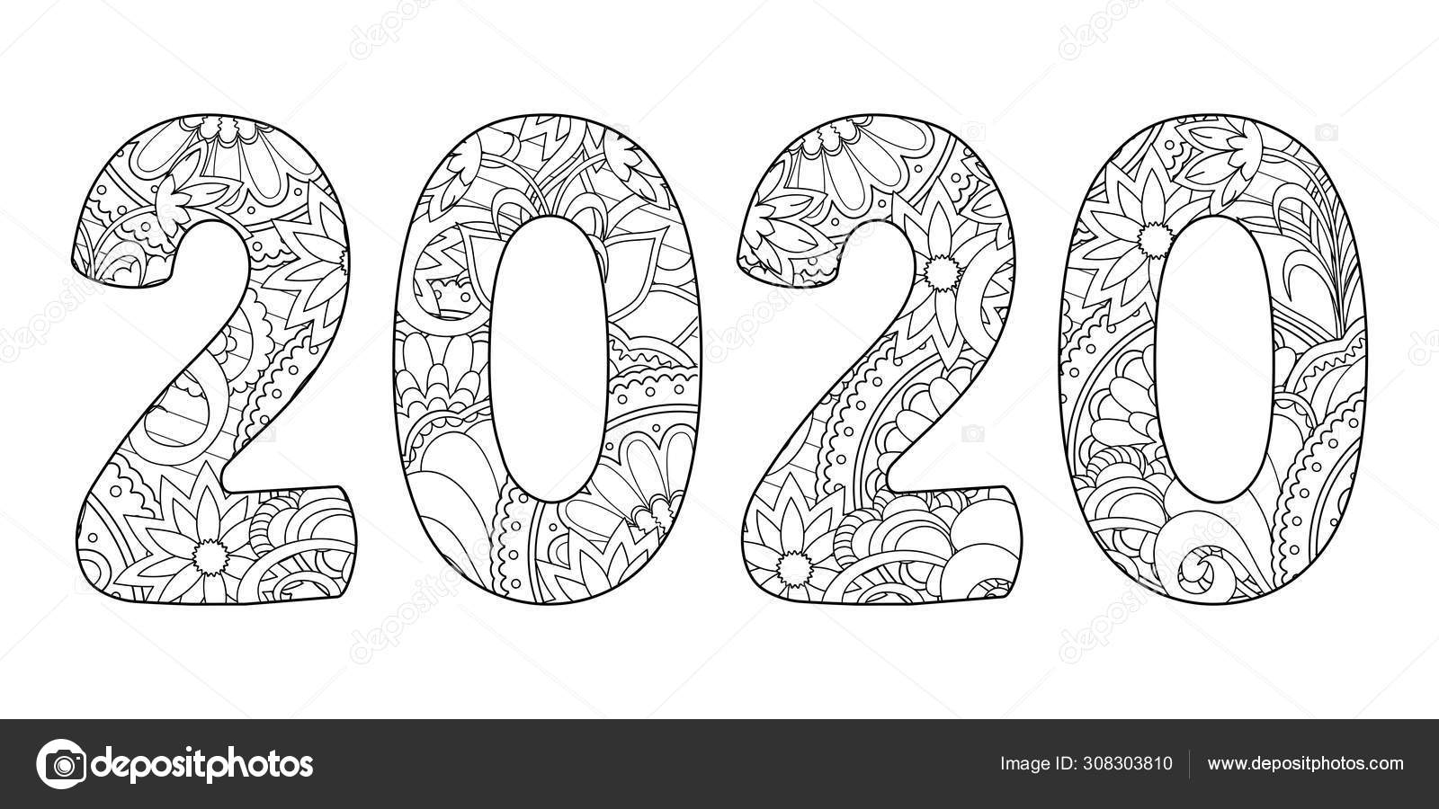 Download Number 2020 patterned with tangled flowers and mandalas ...