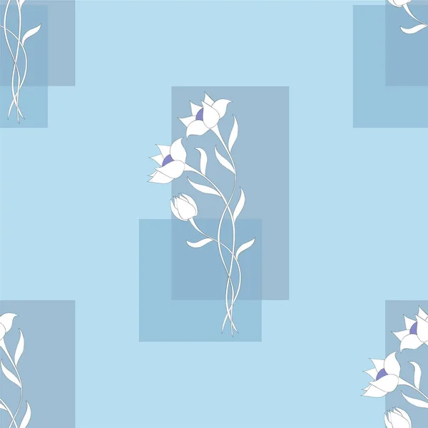 Motif sans couture bleu géométrique avec trois fleurs blanches — Image vectorielle