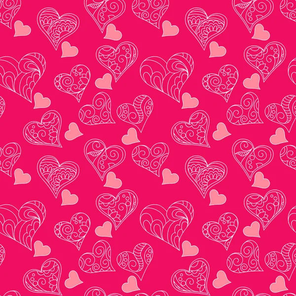 Roze Valentine Naadloze Patroon Met Hand Getekende Patroon Harten Voor — Stockvector