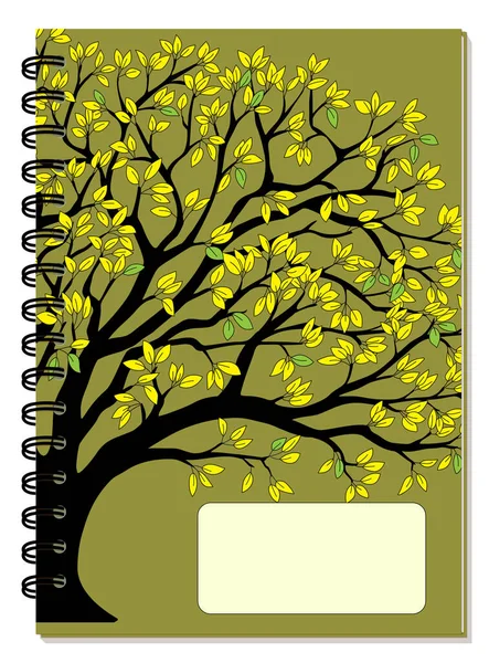 Cover Design Drawing Yellow Foliage Tree Blank Space Green Backdrop — Stock Vector