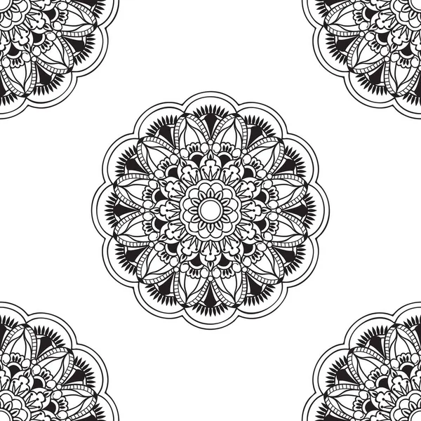 Patrón Sin Costura Con Mandala Aislado Monocromo Con Elementos Dibujados — Archivo Imágenes Vectoriales