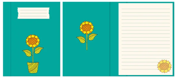 Buntes Cover Design Mit Handgezeichneter Sonnenblume Topf Zum Dekorieren Von — Stockvektor