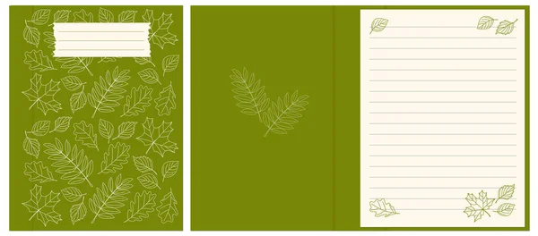 Buntes Cover Design Mit Konturzeichnung Herbstblättermuster Zum Dekorieren Von Notizbuch — Stockvektor