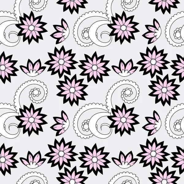 Handgezeichnete Nahtlose Muster Mit Schwarz Rosa Kritzelblumen Für Banner Hintergrund — Stockvektor
