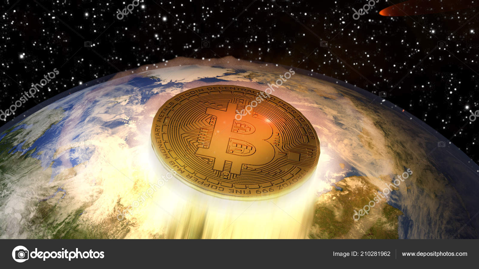 Illustration Bitcoin Blasting Earth Image Related Explosive Growth Value  Cryptocurrency — Stock Photo © auntspray #210281962