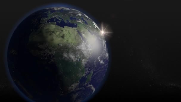 Une animation 3D en boucle transparente de la Terre en rotation. Le graphique de la Terre est décalé vers la gauche, pour que le contenu textuel soit affiché sur la droite. Cartes de texture de la Terre gracieuseté de NASA.gov .