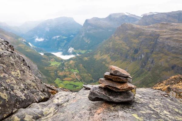 Utsikt Över Geiranger Fjord Och Walley Från Toppen Berget Vid — Stockfoto