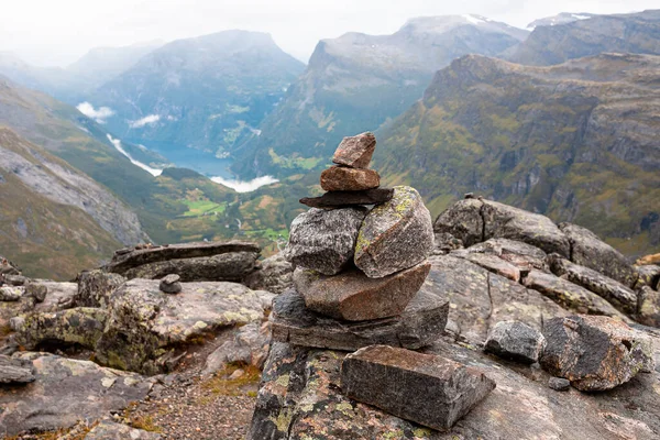 Vue Sur Fjord Walley Geiranger Depuis Sommet Roche Par Temps — Photo