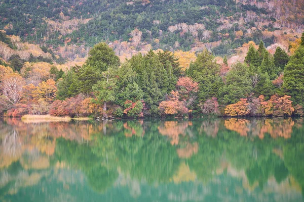 Scenic Mirror Water Autumn Colorful Trees Yumoto Lake Nikko Japan — Stock Photo, Image