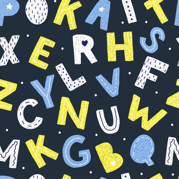 Naadloze patroon met letters in doodle stijl. — Stockvector