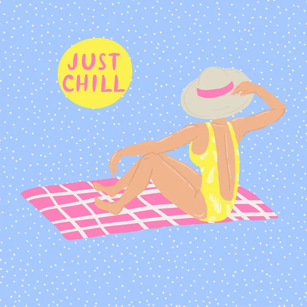 Poster spiaggia estiva con le ragazze . — Vettoriale Stock