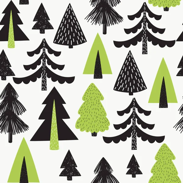 Vector seamless pattern with winter Christmas trees. — Stock Vector