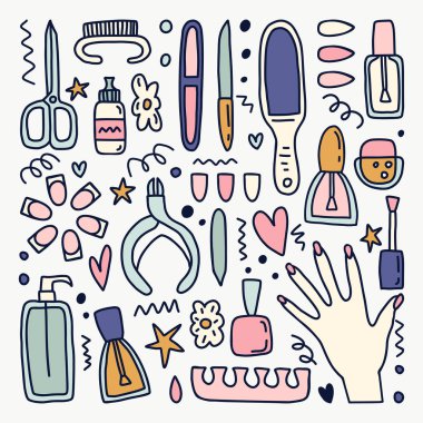 Vektörel clipart tasarımınız için manicur araçlar kümesi.