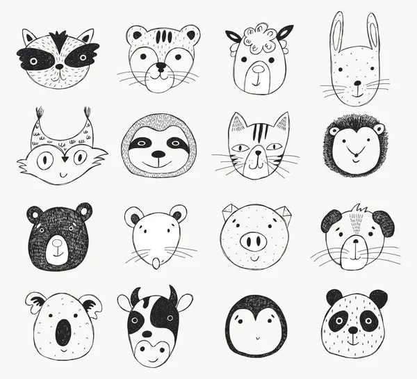 Funny animals face illustration isolated on white background. — Stock Vector