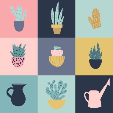 Bahçe aletleri ve saksı ile Seamless modeli.