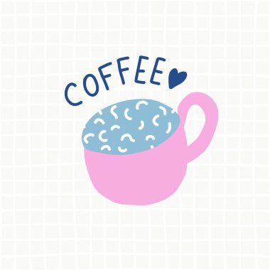 Vektör kahve fincanı karikatür çizim. Şirin logo.