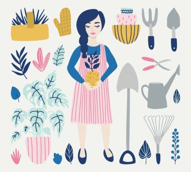 Bahçe aletleri ve saksı ile botanik toplama.