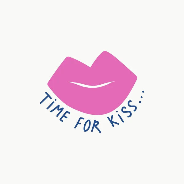 Frauenslogan mit handgezeichnetem Schriftzug Zeit für Kuss und sexy Lippen. — Stockvektor