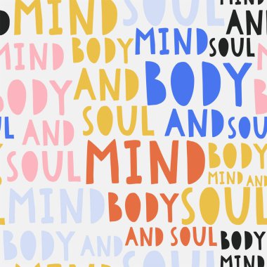 Seamless colorful pattern with yoga slogan. 