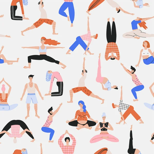 Cute illustration of people doing exercise. — стоковый вектор