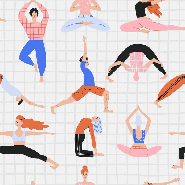 Cute illustration of people doing exercise. — стоковый вектор