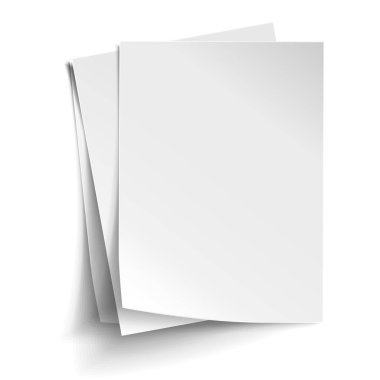 Beyaz A4 kağıtları. Beyaz not kâğıtlarını düzenle. Gerçekçi vektör illüstrasyonu.