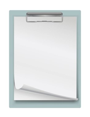 İçinde birkaç boş beyaz kağıt olan gerçekçi bir pano. Metin ve tasarım için şablon ya da maket. Boş kağıt notlar, üst görünüm. Vektör illüstrasyonu.