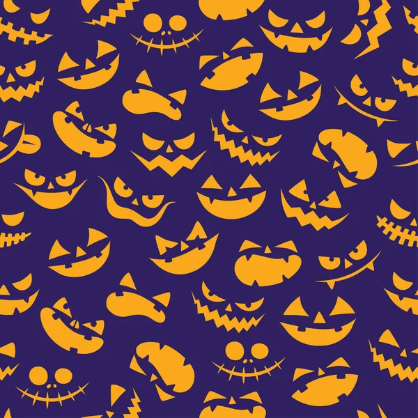 Seamless Minimal Cartoon Halloween Vector Pattern Pumpkin Scary Funny Faces — Stock Vector