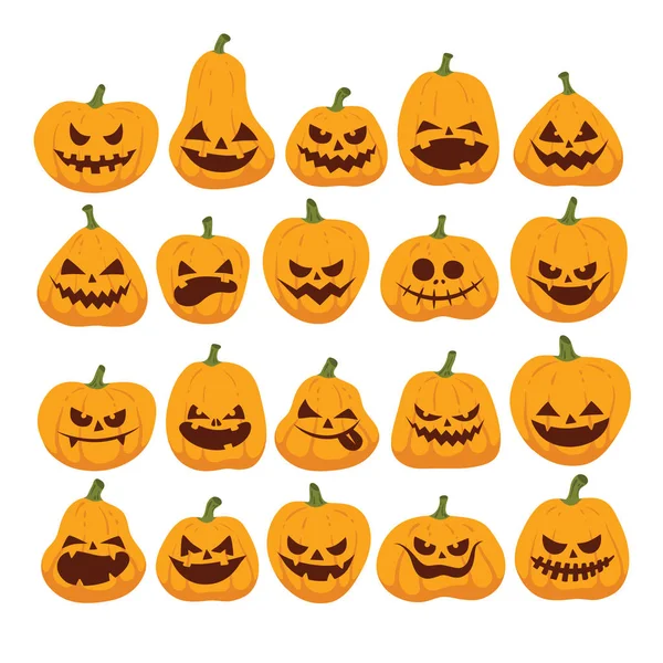 Vector Halloween Funny Scary Face Icon Set Pumpkin Dark Silhouette — Stock Vector