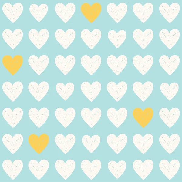 Vector enkel ljus blå sömlösa mönster med vita och gula hjärtan. Seamless mönster kan användas för bakgrundsbilder, mönsterfyllningar, web bakgrunder, ytstrukturer. — Stock vektor