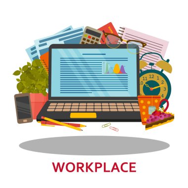 Düz stil işyeri kavram. Web afiş, web siteleri, Infographic için modern tasarım