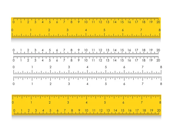 Szkoła linijka z centymetrach i calach. Wskaźniki wielkości z inną jednostkę odległości — Wektor stockowy