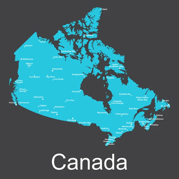 Kanada haritası şehirler üzerinde karanlık bir arka plan, vektör çizim ile — Stok Vektör