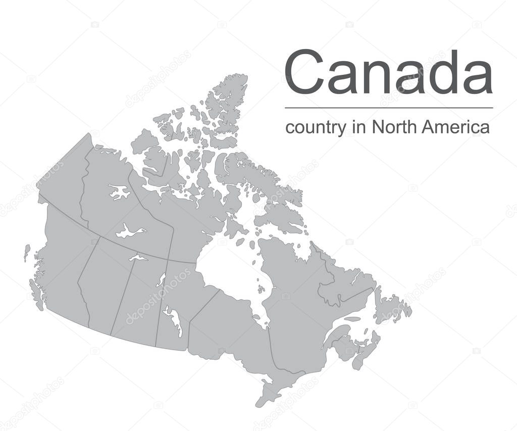 Canada map vector outline illustration with provinces or states borders on a white background