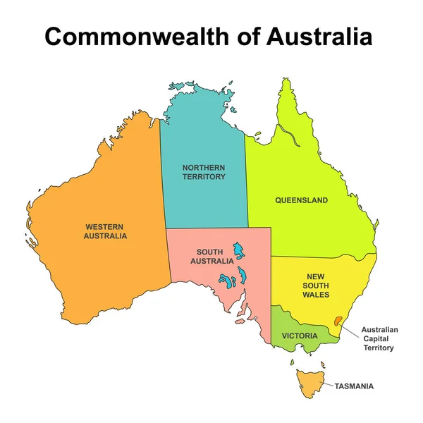 Mapa de Australia con fronteras regionales internas, ilustración vectorial — Vector de stock
