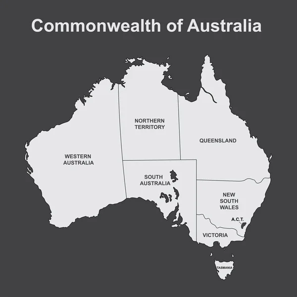 Mapa da Austrália com fronteiras regionais internas, ilustração vetorial — Vetor de Stock