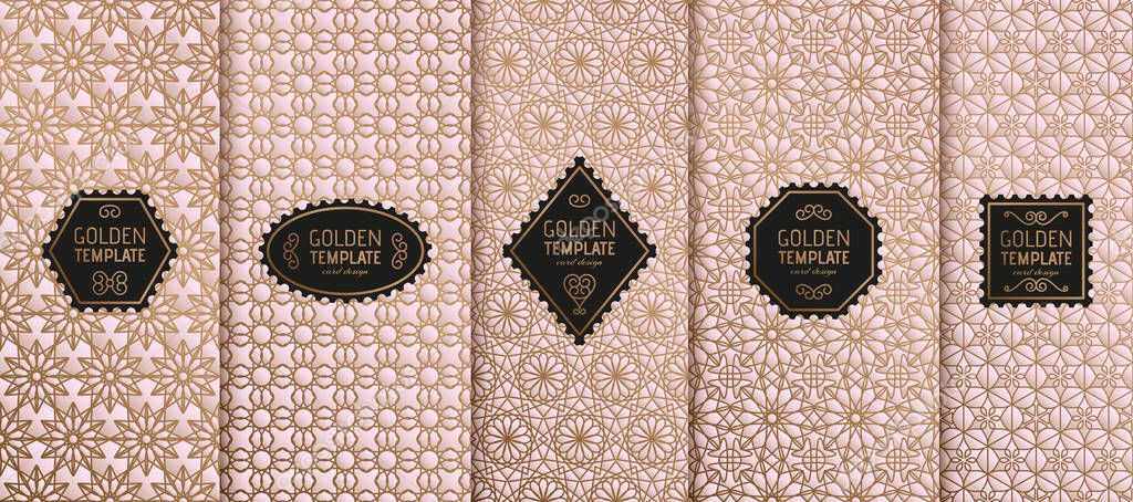 Set of golden luxury templates. Abstract geometric background. Vector illustration.